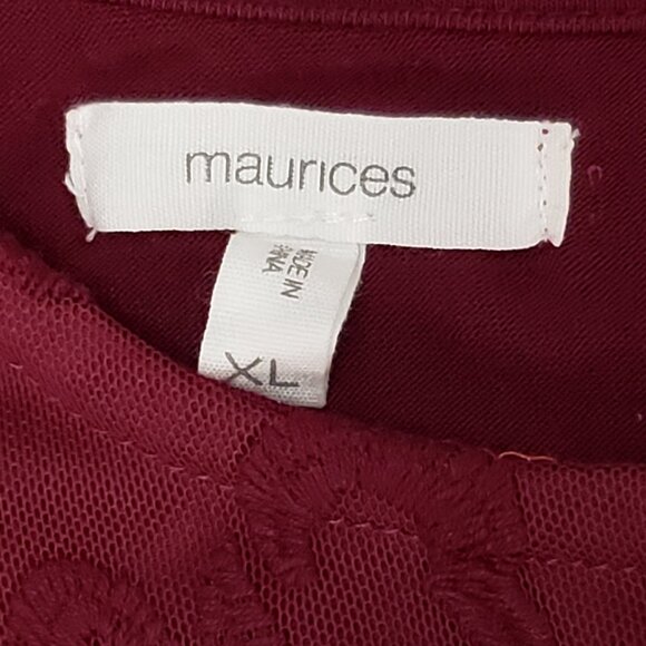 Maurices Womens Sleeveless Maroon Floral Lace Blouse XL - Picture 6 of 8